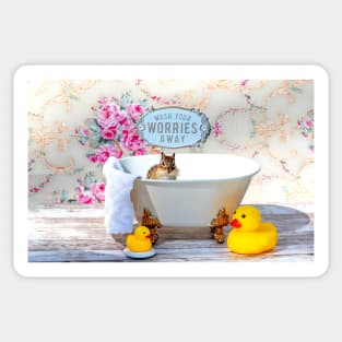 Tiny Chipmunk in a claw foot tub Sticker